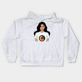 Young Woman with Black Hair Wearing a TShirt Kids Hoodie